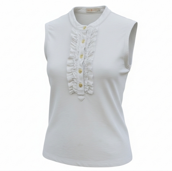 Tory Burch White Ruffle Button Blouse - Picture 3 of 7
